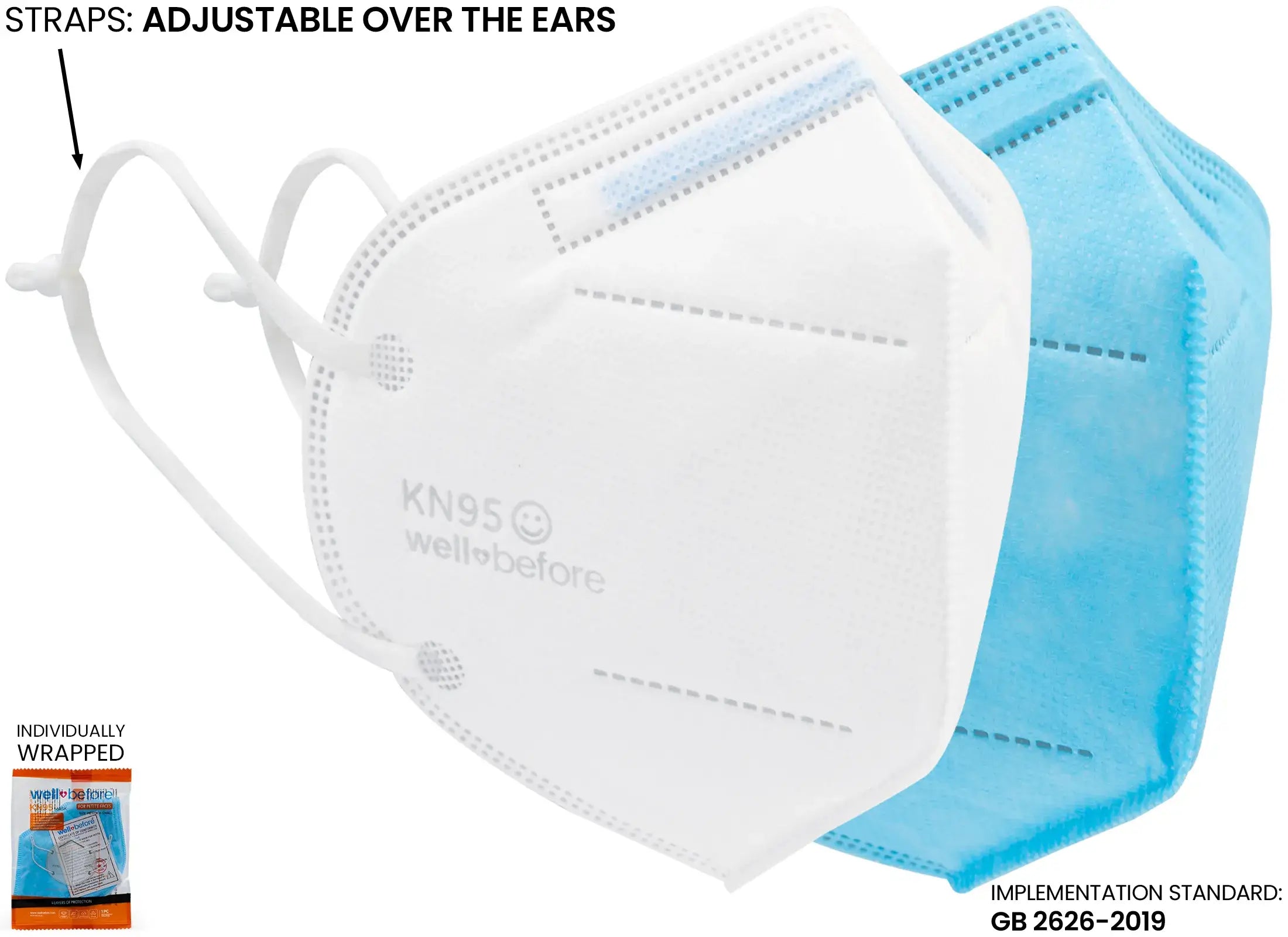 WellBefore Kids KN95 Face Masks with Adjustable Ear Loops & Multi-Layer Protection
