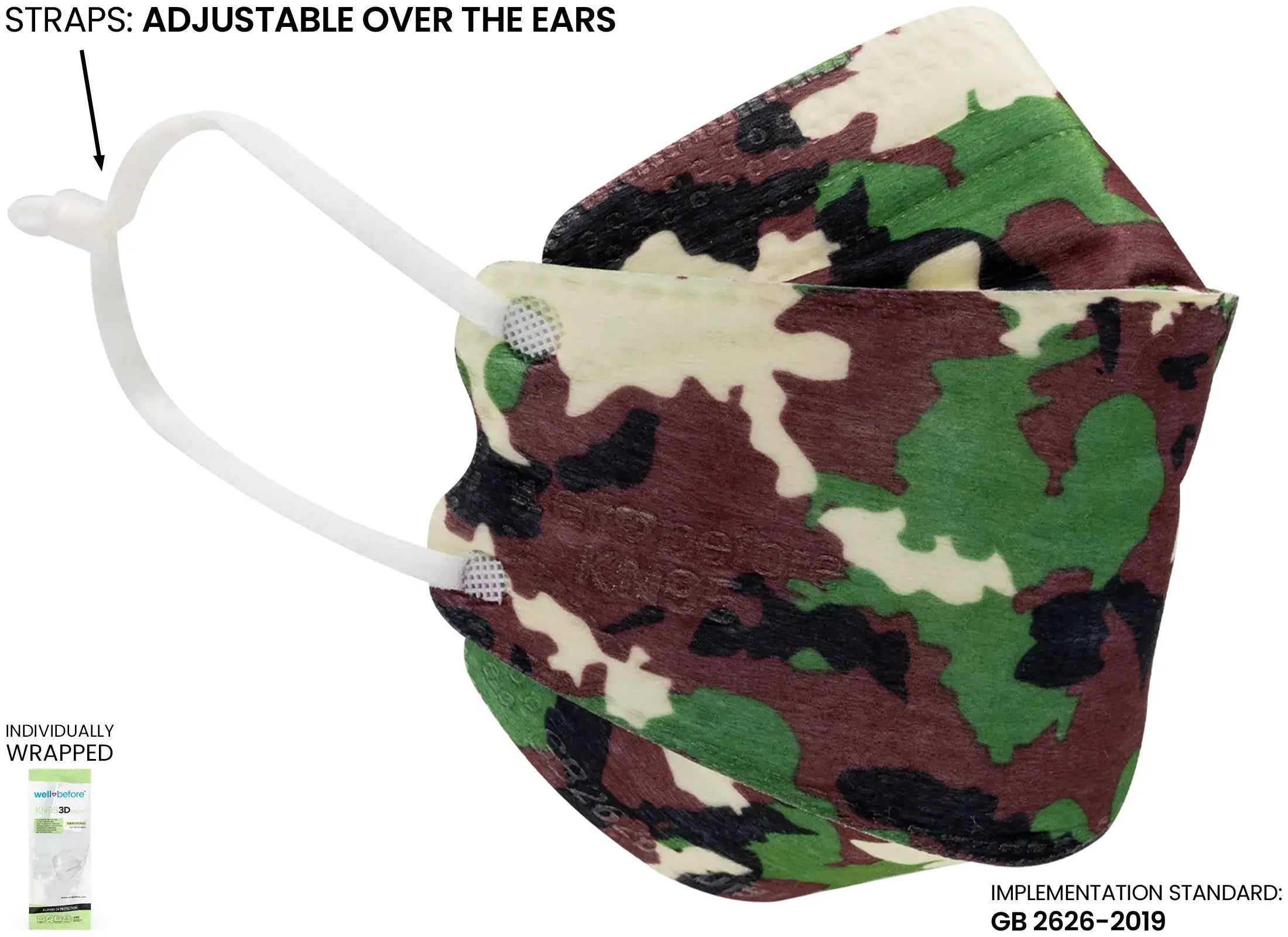 Kids 3D KN95 KF94 Style Face Mask with Adjustable Ear Loops for Petite Faces