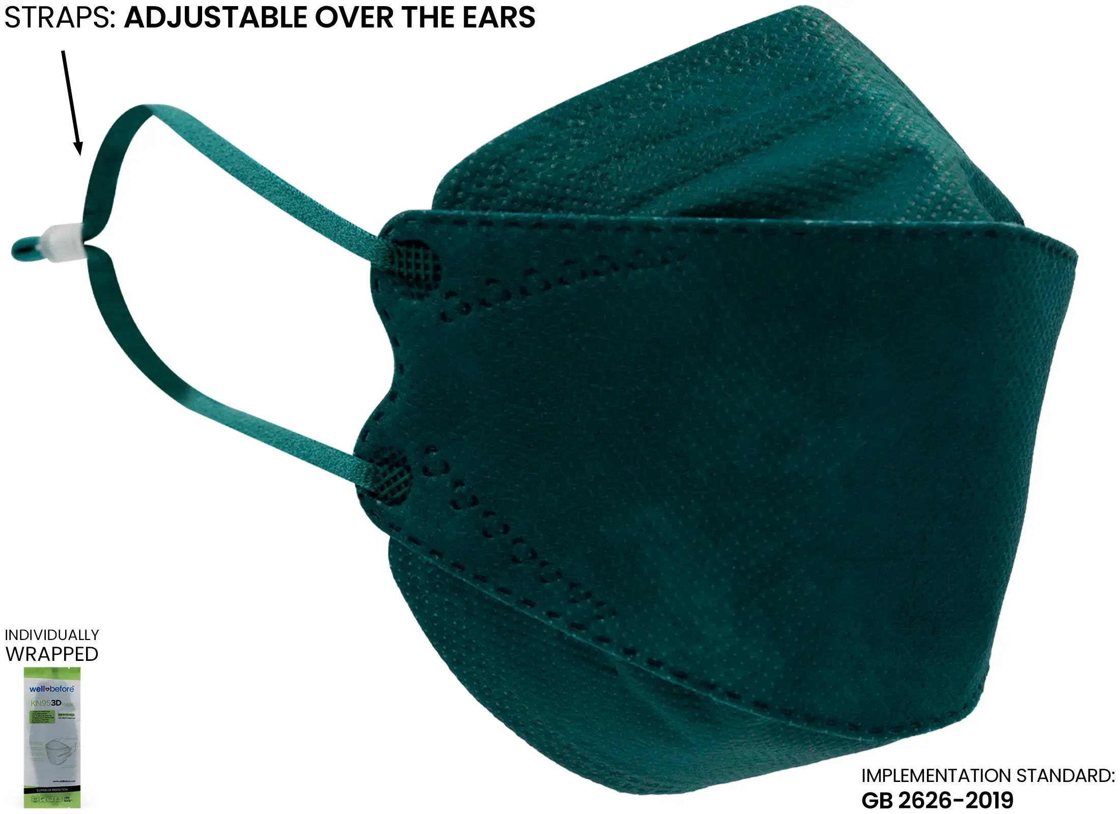 Kids 3D KN95 KF94 Style Face Mask with Adjustable Ear Loops for Petite Faces