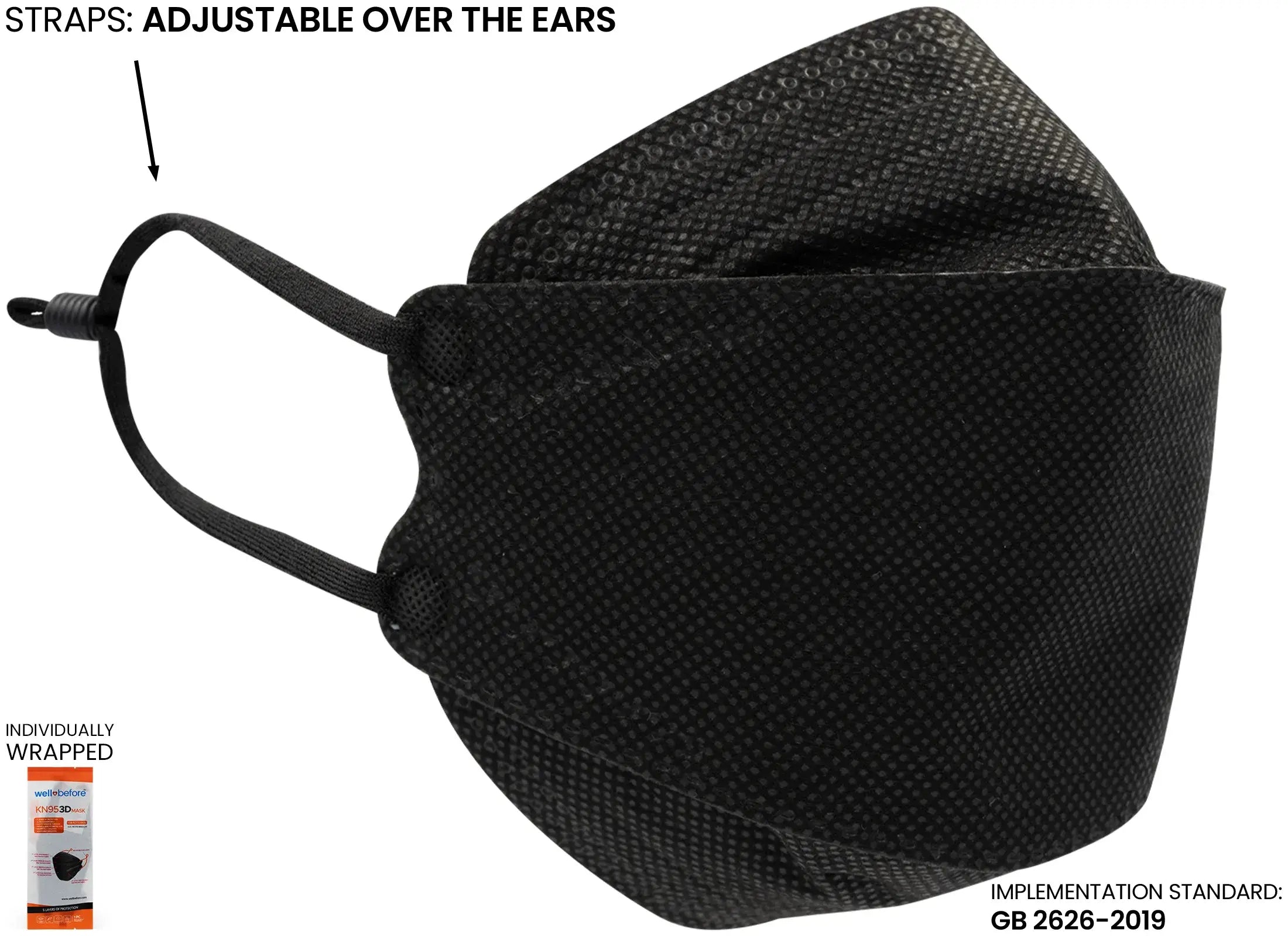 Kids 3D KN95 KF94 Style Face Mask with Adjustable Ear Loops for Petite Faces