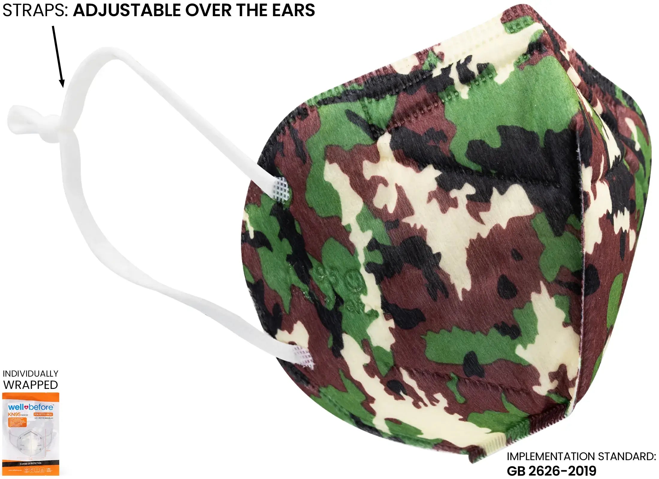 WellBefore Kids KN95 Face Masks with Adjustable Ear Loops & Multi-Layer Protection