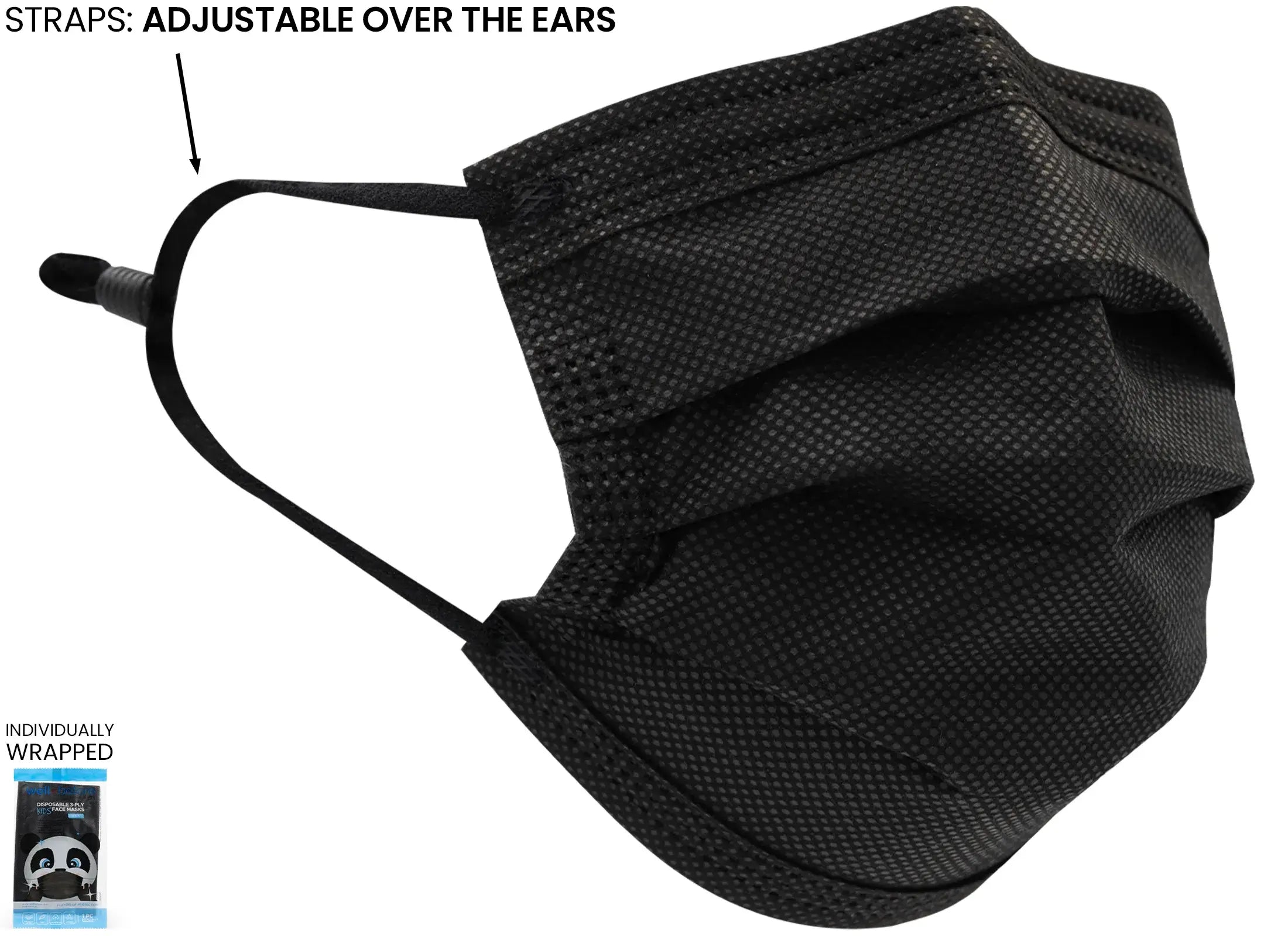 Kids Breathable 3-Ply Disposable Face Masks with Adjustable Ear Loops, Individually Wrapped