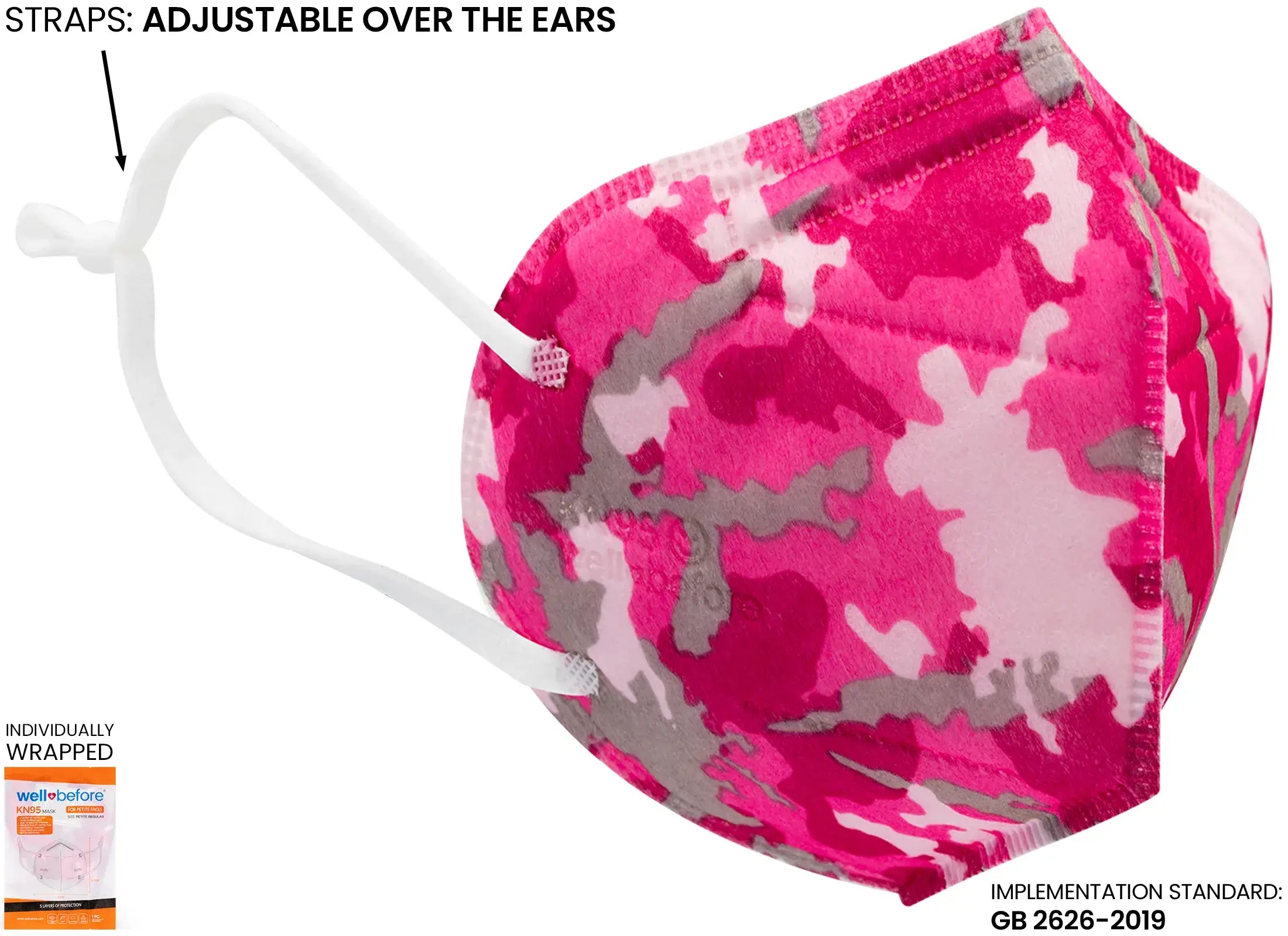 WellBefore Kids KN95 Face Masks with Adjustable Ear Loops & Multi-Layer Protection