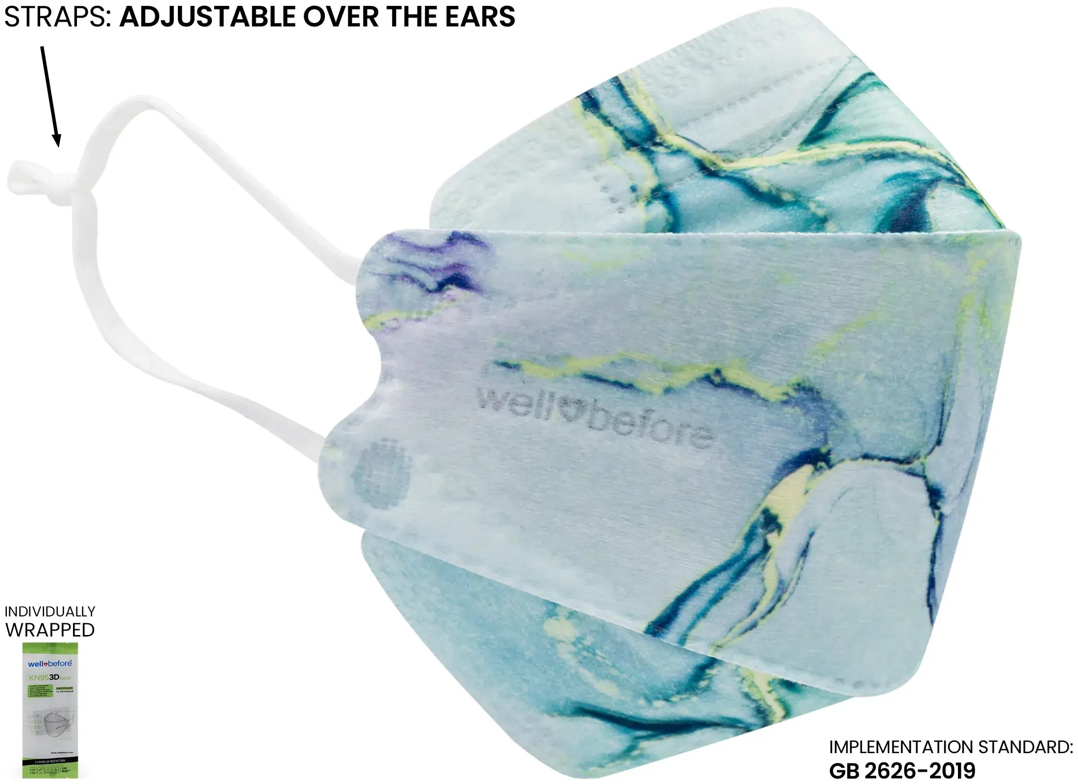 Kids 3D KN95 KF94 Style Face Mask with Adjustable Ear Loops for Petite Faces