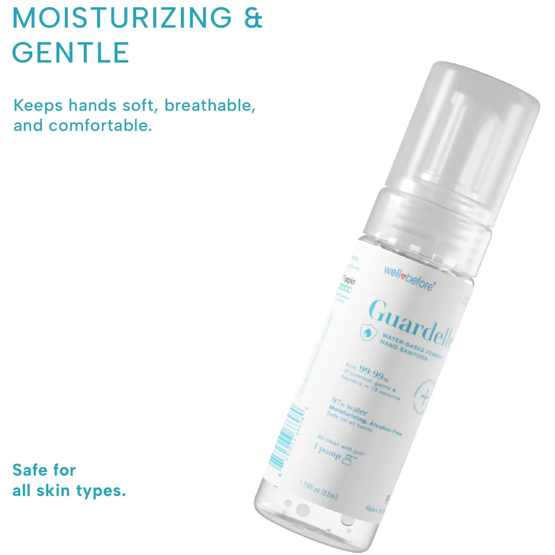 Guardelle Foaming Hand Sanitizer: Alcohol-Free, Water-Based, Gentle, Hydrating Germ Defense