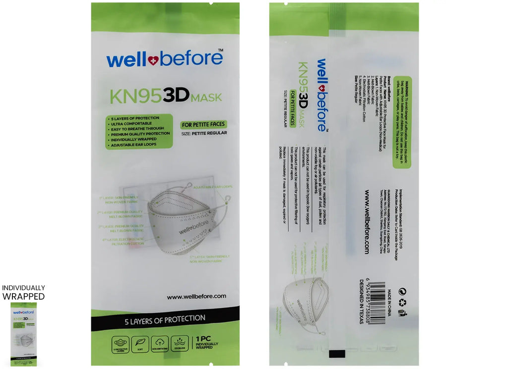 Kids 3D KN95 KF94 Style Face Mask with Adjustable Ear Loops for Petite Faces