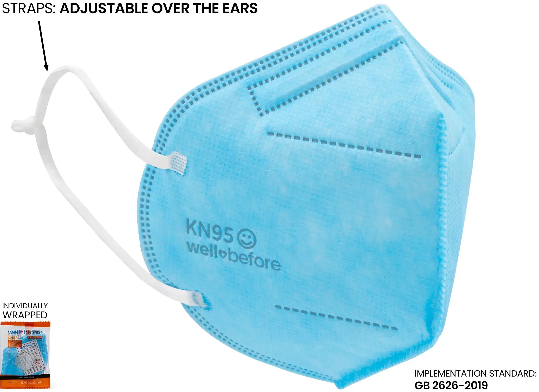 WellBefore Kids KN95 Face Masks with Adjustable Ear Loops & Multi-Layer Protection