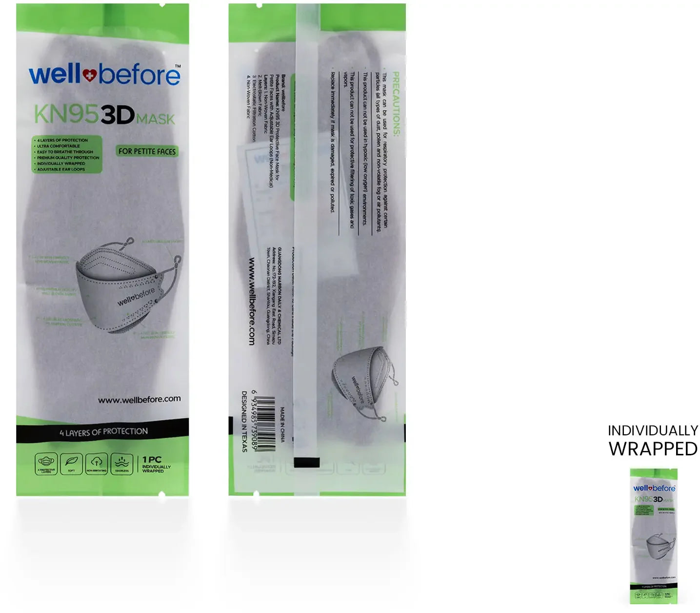 Kids 3D KN95 KF94 Style Face Mask with Adjustable Ear Loops for Petite Faces