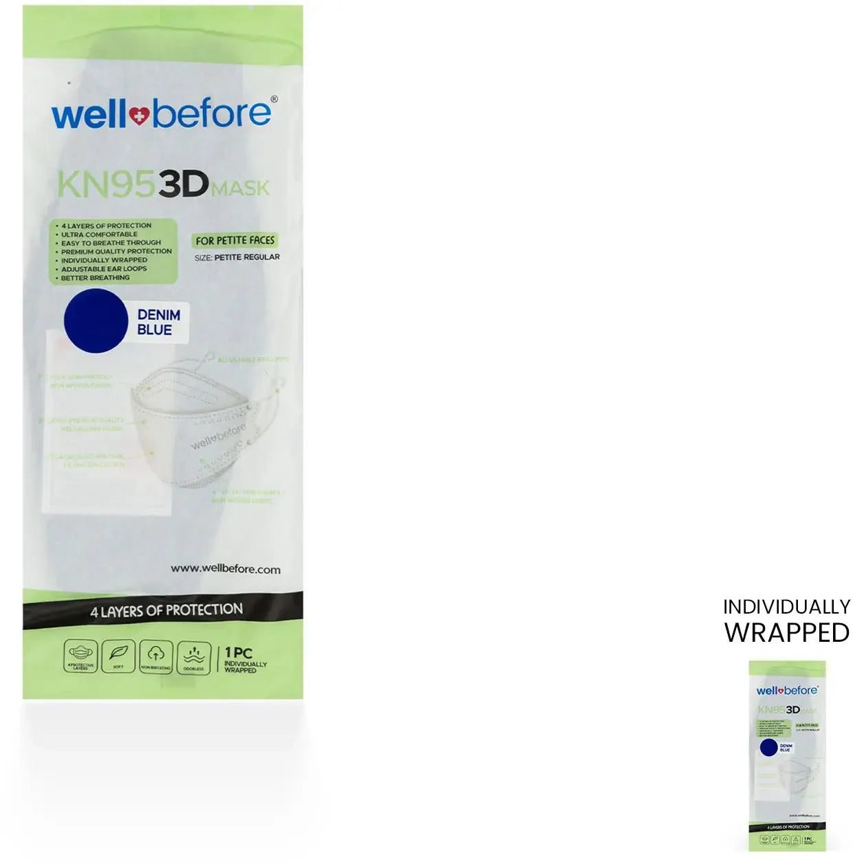 Kids 3D KN95 KF94 Style Face Mask with Adjustable Ear Loops for Petite Faces