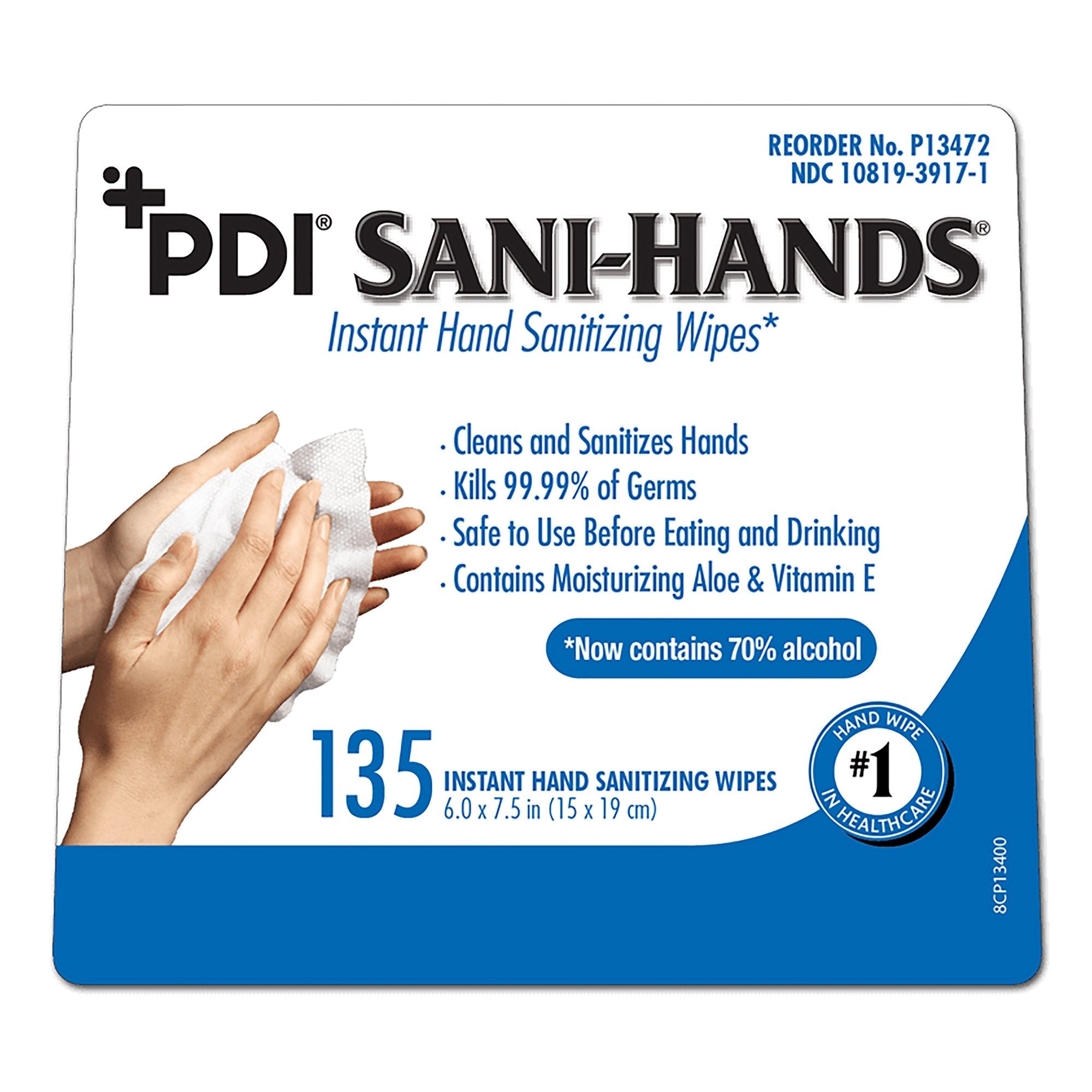PDI Sani-Hands Instant Hand Sanitizing Wipes: Aloe & Vitamin E, 70% Alcohol Germ-Killing Formula